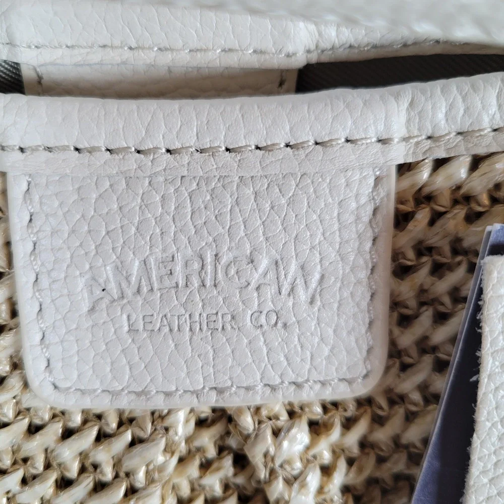 American Leather Co Womens Briar Triple Tote Bag Raffia Leather Large Clay Beige